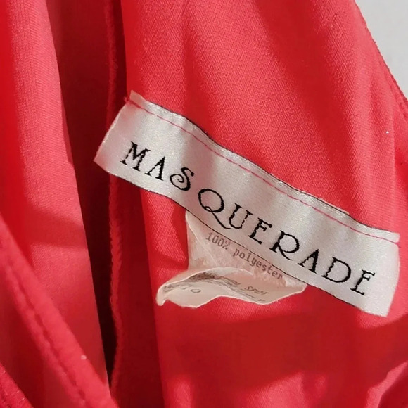 Masquerade Juniors 9/10 Coral Asymetrical‎ Hi Low Sparkle Spaghetti Strap Dress - Picture 8 of 9